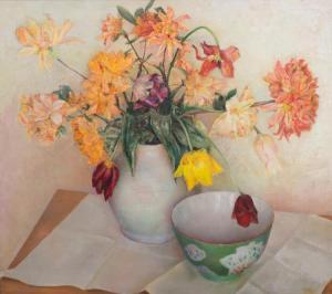 SCHRAM Wout 1895-1987,A still life with flowers in a vase and an empty bowl,Venduehuis NL 2018-05-30