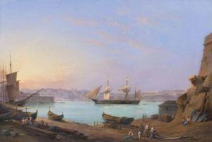 SCHRANZ Johann 1794-1882,English Man-o-War in the Harbour of Valletta,Stahl DE 2018-04-28