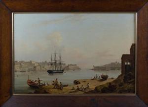 SCHRANZ Josef 1803-1867,Valletta Harbour with a naval frigate at anchor,Gilding's GB 2017-03-28