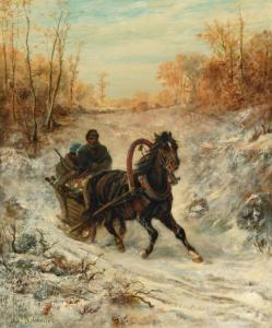 SCHREYER Adolf 1828-1899,Sledging in a winter landscape,Galerie Koller CH 2024-03-22