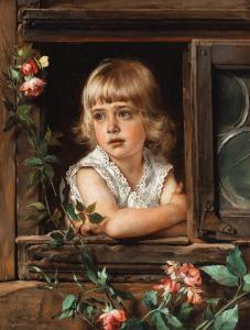 SCHRODL Norbert 1842-1912,Mädchen am Fenster von Rosen umrankt,Palais Dorotheum AT 2023-06-26
