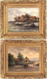 SCHULMAN Léon 1851-1943,pair of riverscapes,South Bay US 2021-07-31