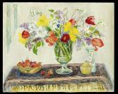 SCHULTE Antoinette,Still Life of Flowers in a Glass Vase, Basket of S,New Orleans Auction 2015-01-24