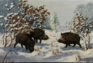 SCHULTEN Werner,Eine Rotte Keiler in schneebedeckter Winterlandsch,Historia Auctionata 2007-02-24