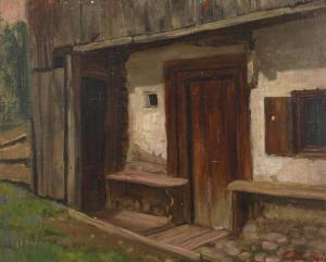 SCHULTHEISS Karl Max 1885-1961,Blick auf die Häuserwand eines Bauernhofs mit wack,Mehlis 2020-11-17