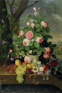 SCHULTZ Erdmann 1810-1841,Martwa natura z pąkami róż i winogronami,1834,Rempex PL 2018-08-18