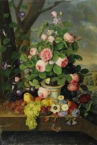 SCHULTZ Erdmann 1810-1841,Martwa natura z pąkami róż i winogronami,1834,Rempex PL 2018-03-21