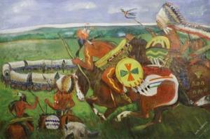 SCHULTZ W. M 1900-1900,American Indians Ready to Attack,1955,Gray's Auctioneers US 2009-09-19