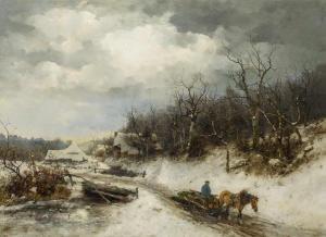SCHULTZE Karl Heinrich 1856-1935,Woodcutter in Winter Forest,1885,Van Ham DE 2020-01-29