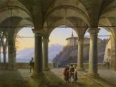 SCHULZ Alois Gustav 1805-1860,Colonnade with decorative figures and View over,1854,Palais Dorotheum 2012-03-13