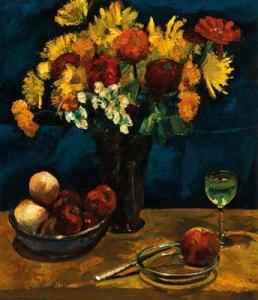 SCHULZ Josef,Still Life, Bouquet of Flowers, Apples and Wine Gl,1935,Palais Dorotheum 2021-12-18