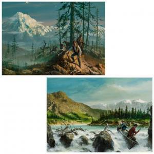 SCHULZ Robert E. 1928-1978,Guns from Thunder Mountain Men in a Canoe (Two Wo,20th century,Shannon's 2020-04-30