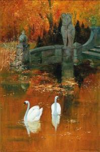 SCHULZE Hans Rudolf 1870-1951,Swans in a Park in Autumn,1899,Palais Dorotheum AT 2018-12-10