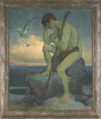 SCHULZE K.E 1909,a man seated on a rock,1909,Pook & Pook US 2012-02-23