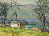 SCHUSTER Donna 1883-1953,Spring, houses in a lakeside landscape,John Moran Auctioneers US 2019-01-13