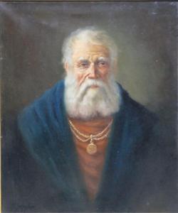 SCHUSTER Hans Jörg 1910-2001,Porträt eines alten Mannes mit Bart und Goldkette,Georg Rehm 2021-05-06