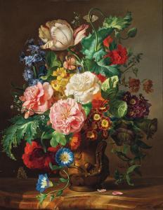 SCHUSTER Josef,A Bouquet of Flowers with Roses ,Tulips, Cowslip, ,Palais Dorotheum 2024-04-25