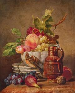 SCHUSTER Josef,Fruit Still Life with a Goldfinch and a Wine Jug,1853,Palais Dorotheum 2023-12-12