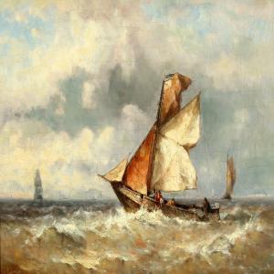 SCHUTZ Jan Frederik 1817-1888,Fishermen at sea, working,Bruun Rasmussen DK 2014-11-24