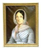 SCHWALFER A 1800-1800,woman in gauzy bonnet with soft pink ribbons,Winter Associates US 2012-03-19