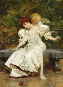 Schwarz Alfred 1833-1909,A cupid and a young girl in an evening dress,Bruun Rasmussen DK 2017-07-31