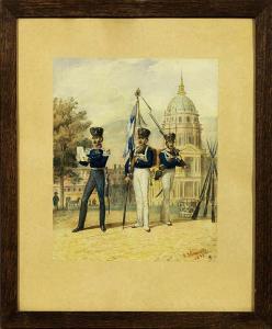 SCHWARZ Gustave 1809-1854,PreußischerOffizier und zwei Infanteristen vor ein,1842,Schloss 2008-10-25
