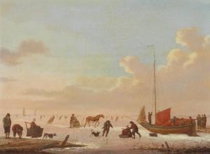 SCHWEICKARDT Hendrik Willem,A frozen river landscape with figures skating and ,Bonhams 2023-09-13