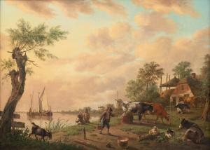 SCHWEICKARDT Hendrik Willem 1746-1797,Dutch pasture landscape at a river,1781,Nagel DE 2023-11-08