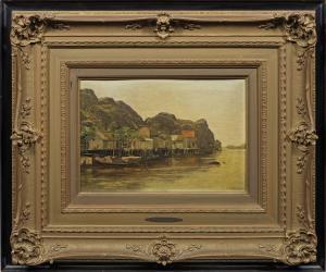 SCHWEITZER Adolf Gustav 1847-1914,Norwegische Küstenlandschaft mit Fischerhäusern,Schloss 2022-09-10