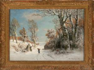 SCHWEITZER Adolf Gustav 1847-1914,Wood carrier in winter landscape,Deutsch AT 2021-07-07