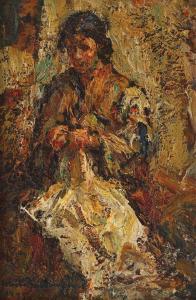 SCHWEITZER CUMPANA Rudolf 1886-1975,Cusătoreasă,1945,Artmark RO 2016-02-03