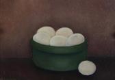 SCHWEITZER EDITH 1927,Still life of eggs held in a green glaze bowl,1983,Morphets GB 2016-09-08
