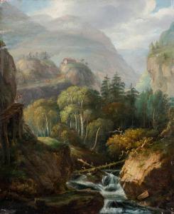 SCHWEIZ Wohl 1930,Hochgebirgslandschaft mit Wasserfall,Nagel DE 2018-10-10