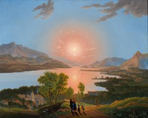 SCHWEMMINGER Josef 1804-1895,A Southern Landscape at Sunset,1842,Palais Dorotheum AT 2022-12-12