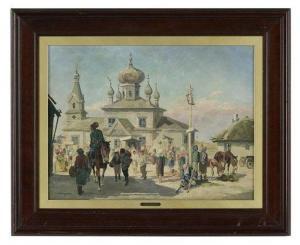 SCHWENDTNER E 1902-1948,Russian Gathering at the Church,New Orleans Auction US 2020-05-01