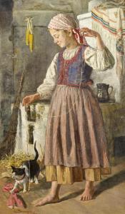 SCHWENINGER Rosa 1849-1918,Girl with Cat,Van Ham DE 2022-05-19