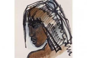 SCHWIMMER Eva 1901-1986,Profilkopf einer jungen Afrikanerin mit Schulter u,Heickmann DE 2015-11-21
