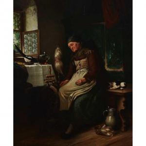 SCHWING S 1800-1800,OLD SPINNER NAPPING IN A KITCHEN WITH HER CAT,1870,Waddington's CA 2019-05-04