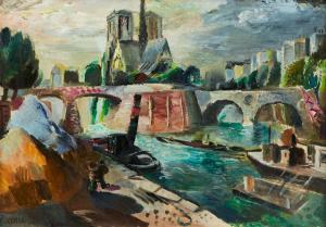 SCHYL Jules 1893-1977,Vy mot Notre-Dame, Paris,1927,Uppsala Auction SE 2023-05-10