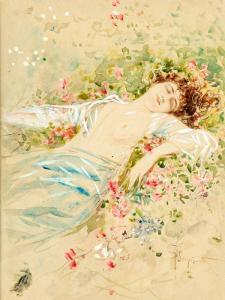 SCOPPETTA Pietro 1863-1920,Nudo tra le rose - Studio per l'Album ricordo P,1909,Casa d'Aste Arcadia 2024-04-18