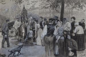 SCOTT DE PLAGNOLLES Georges Bertin, dit 1873-1942,A la fontaine Wallace aux Tern,Chayette et Cheval 2024-04-12