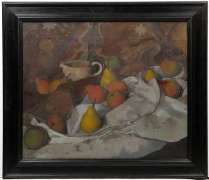 SCOTT Gordon 1914-2016,still life of white jug and fruit on a white table,Mallams GB 2021-10-18