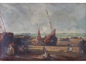 SCOTT HETHERINGTON Walter Francis 1867-1943,Beach scene with pulled up fishing boats and,Capes Dunn 2014-09-30