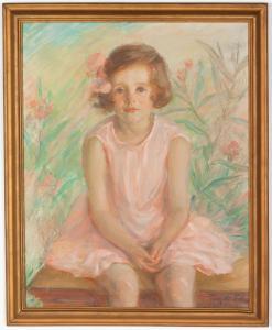 SCOTT Jeannette 1864-1937,Portrait of a Girl in a Pink Dress,1929,Cottone US 2019-06-26