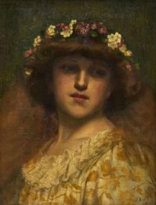 SCOTT John 1850-1919,Junge Frau mit Blumenkranz,1885,Kastern DE 2022-11-19