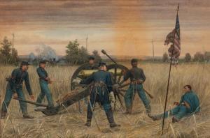SCOTT Julian 1846-1901,Union Artillery Crew in Battle,1880,Skinner US 2022-08-13