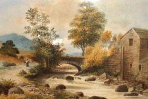 SCOTT SYDNEY,River Landscape with Mill and Bridge,1881,Keys GB 2012-04-13