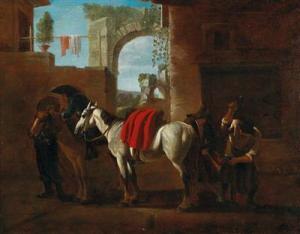 SCUOLA DEI BAMBOCCIANTI 1600-1600,Horses at a blacksmith,Palais Dorotheum AT 2017-12-18