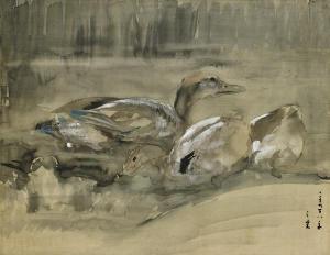 SCUOLA GIAPPONESE,Two ducks in a pond rendered in washes of subdued colors,Chait US 2016-09-25