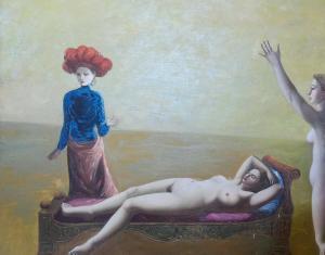 SCUOLA SURREALISTA,Two nudes and lady in red hat,Keys GB 2018-06-09